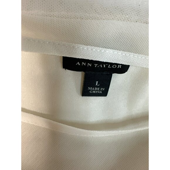 Ann Taylor White Floral Lace Blouse With Sheer Sleeves Size L Cottage Career - Picture 2 of 4